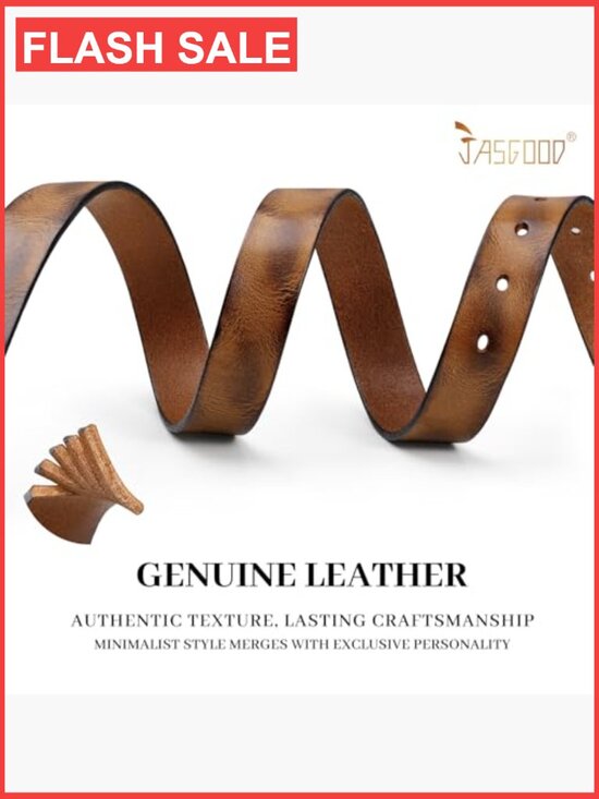 Genuine Leather Belt with Vintage Metal Buckle, Full Grain Cowhide, Adjustable